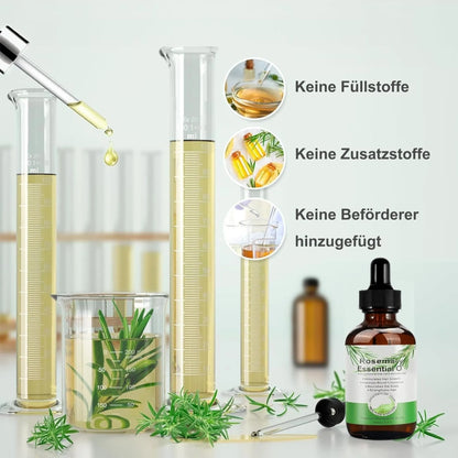 Rosmarinöl mit Silikonbürste für Haare und Kopfhaut, für Gesundes Haarwachstum, 100% Naturreines Ätherisches Rosmarin Öl für Hautpflege