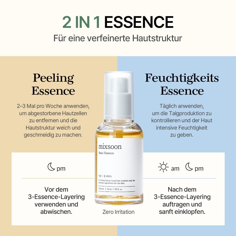 mixsoon Bean Essence 50ml Serum - Feuchtigkeitsspendend - Essenz-Serum für natürliche Haut, 50 ml