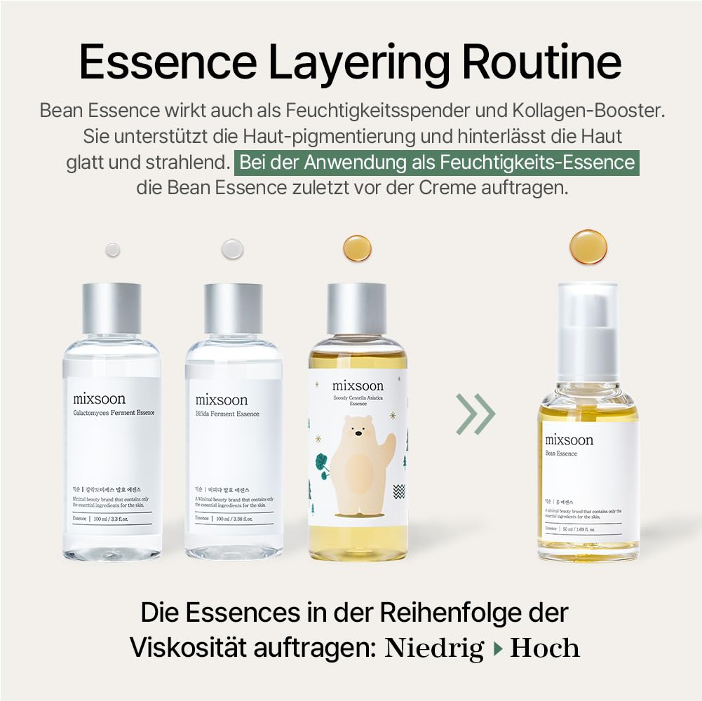 mixsoon Bean Essence 50ml Serum - Feuchtigkeitsspendend - Essenz-Serum für natürliche Haut, 50 ml