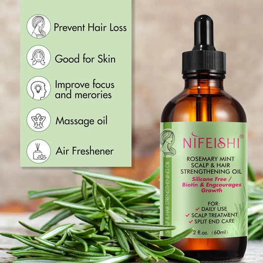 Nifeishi Rosmarinöl Haare und Silikon Kopfhaut Massagebürste, Rosemary Oil for Hair, Stärkendes Öl für Gesundes Haarwachstum