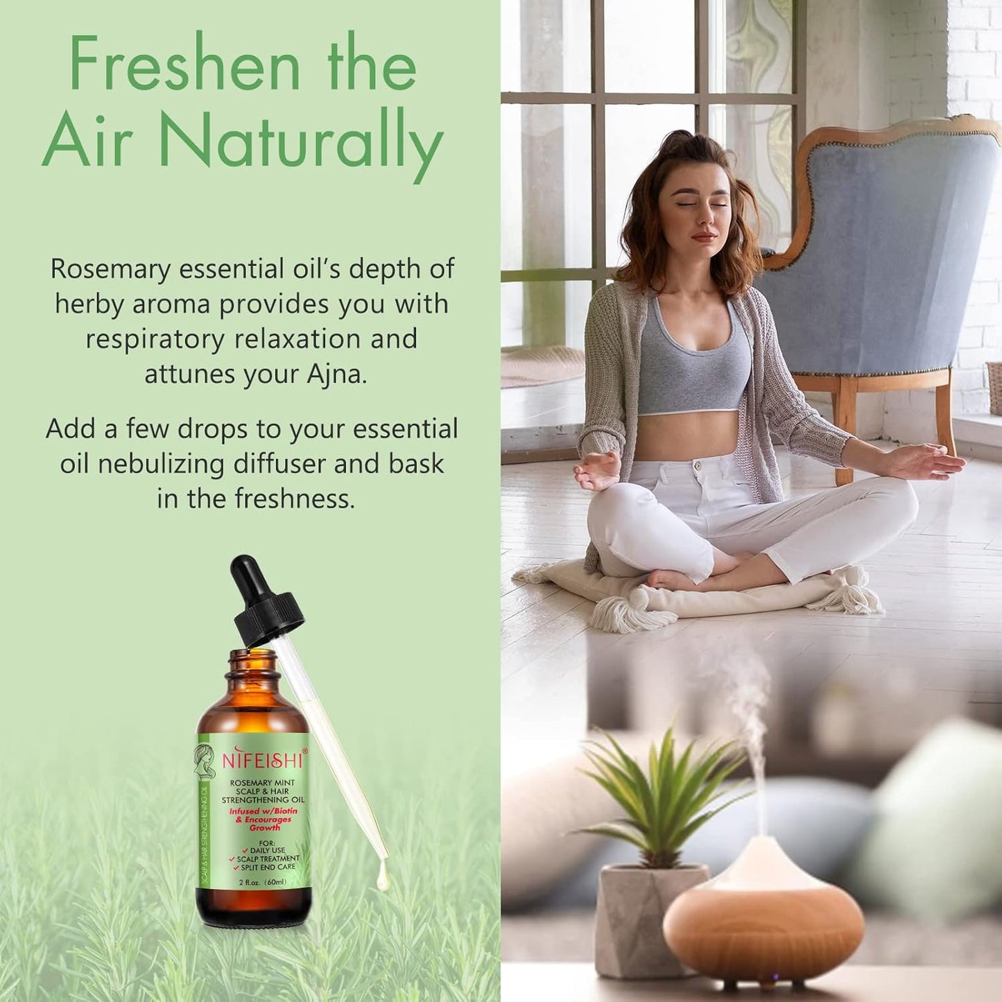 Nifeishi Rosmarinöl Haare und Silikon Kopfhaut Massagebürste, Rosemary Oil for Hair, Stärkendes Öl für Gesundes Haarwachstum