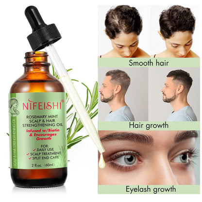Nifeishi Rosmarinöl Haare und Silikon Kopfhaut Massagebürste, Rosemary Oil for Hair, Stärkendes Öl für Gesundes Haarwachstum