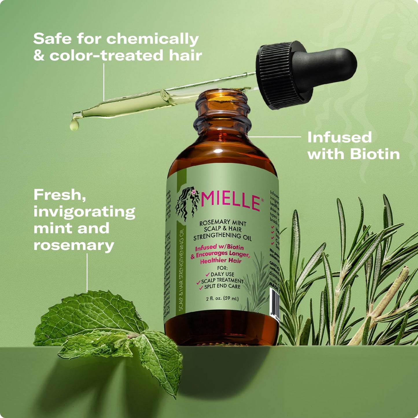 Mielle Organics Mielle Rosemary Mint Kopfhaut- und Haarstärkungsöl für gesundes Haarwachstum, 2 oz 59 ml