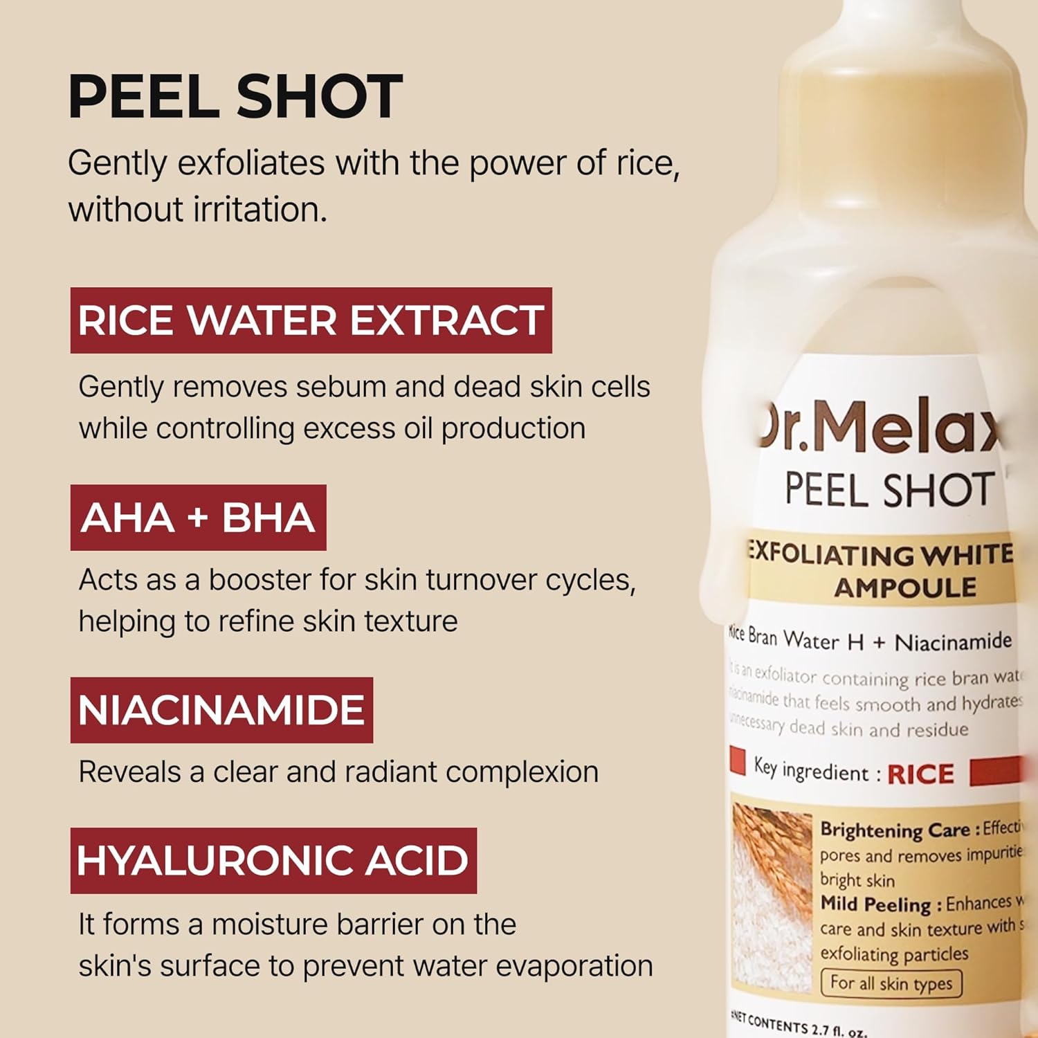 Dr.Melaxin Peel Shot Glow White Rice Peeling Ampulle, 80ml