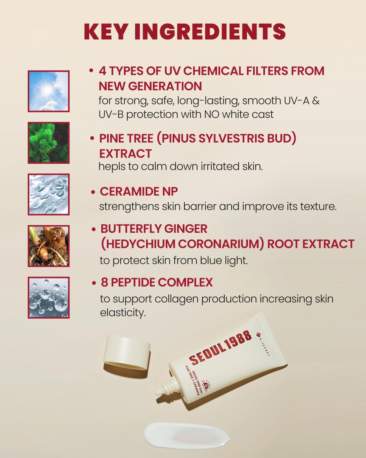 K-SECRET Seoul 1988 Sun Gesichtssonnenschutz SPF 50 mit Kiefer-Extrakt und Ceramiden