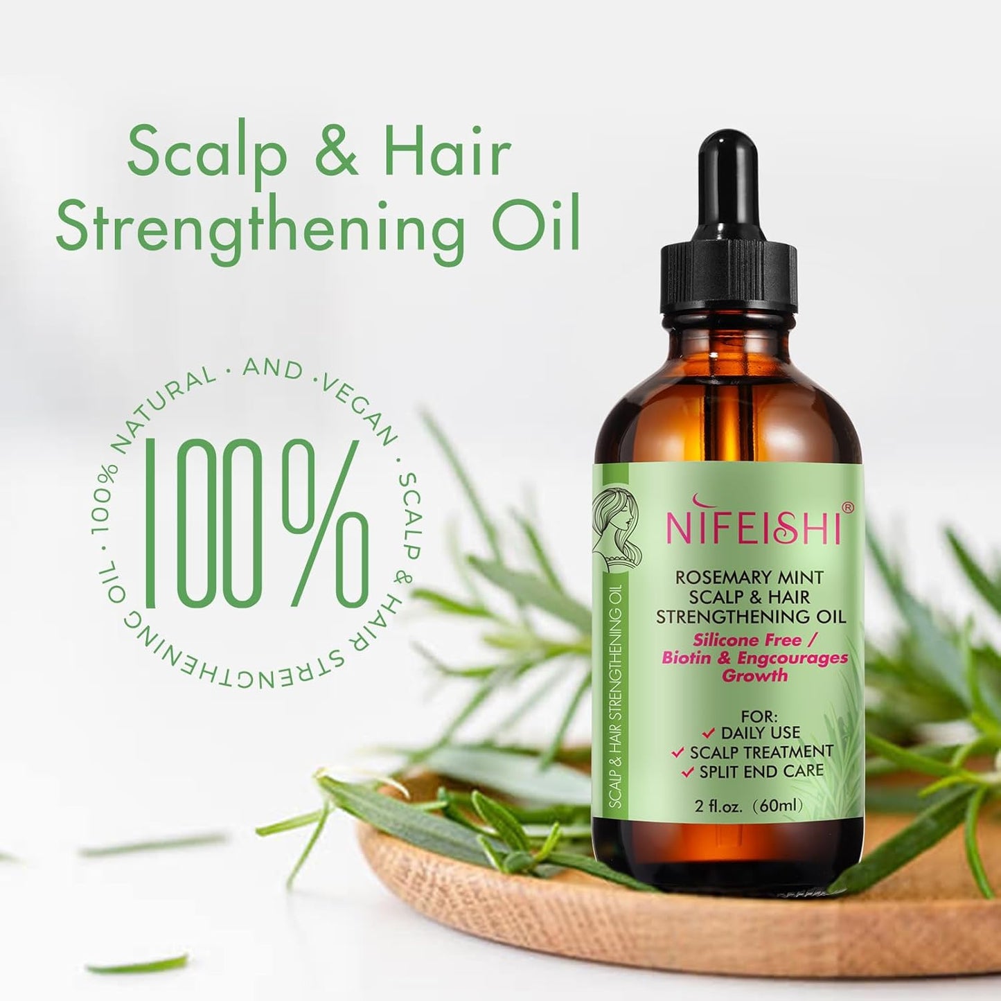 Nifeishi Rosmarinöl Haare und Silikon Kopfhaut Massagebürste, Rosemary Oil for Hair, Stärkendes Öl für Gesundes Haarwachstum