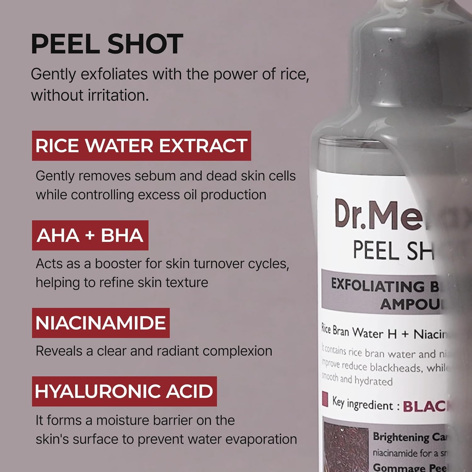 Dr.Melaxin Peel Shot Glow Black Rice Peeling Ampulle, 80 ml