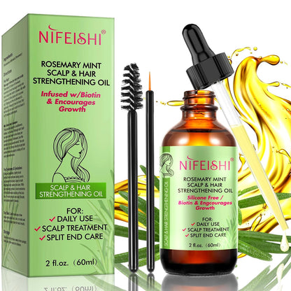 Nifeishi Rosmarinöl Haare und Silikon Kopfhaut Massagebürste, Rosemary Oil for Hair, Stärkendes Öl für Gesundes Haarwachstum