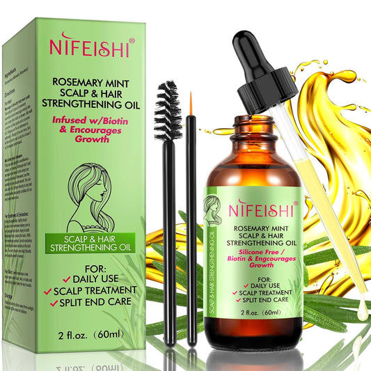 Nifeishi Rosmarinöl Haare und Silikon Kopfhaut Massagebürste, Rosemary Oil for Hair, Stärkendes Öl für Gesundes Haarwachstum