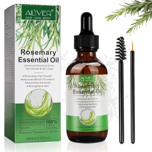 Rosmarinöl mit Silikonbürste für Haare und Kopfhaut, für Gesundes Haarwachstum, 100% Naturreines Ätherisches Rosmarin Öl für Hautpflege
